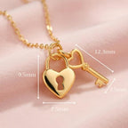 gold plated heart and lock key necklace